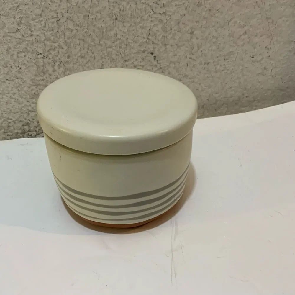 HEARTH & HAND MAGNOLIA Stoneware Small Canister Salt Crock Gray Stripes